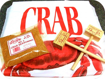 (4)- Mallets (4)- Bibs & 8oz J.O. Crab Seasoning